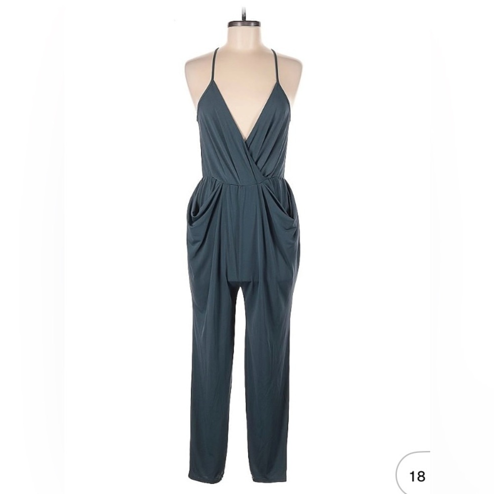 BCBGeneration Blue Gray Plunge Jumpsuit S